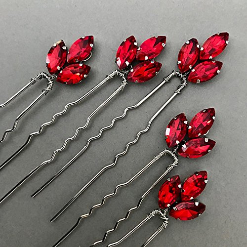 Fxmimior 12222 Bride Hair Accessories Crystal Hair Pins Clip Bobby Pins Red Rhinestone Bridesmaid Headpiece Customised Wedding Pack Of 5 thumb #2