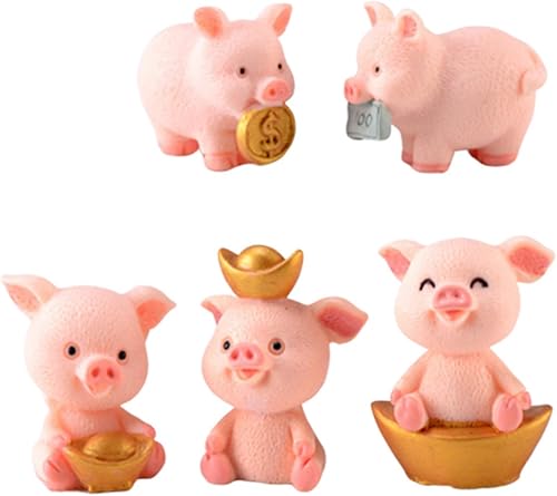 Walbest Miniatura de jardín, decoraciones de Pascua de boda, mini adornos de patio, linda estatua de cerdo de la suerte, adorno de mesa de jardín en