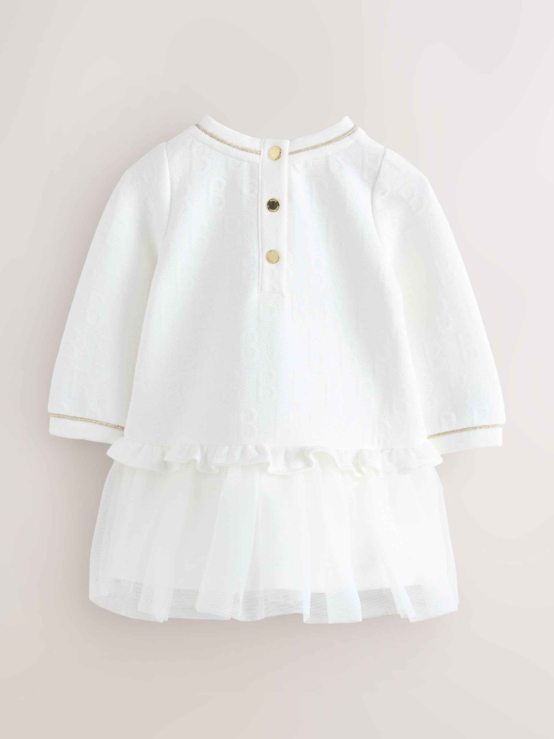 Baby Mädchen Jacquardkleid mit Prägung und Mesh-Saum