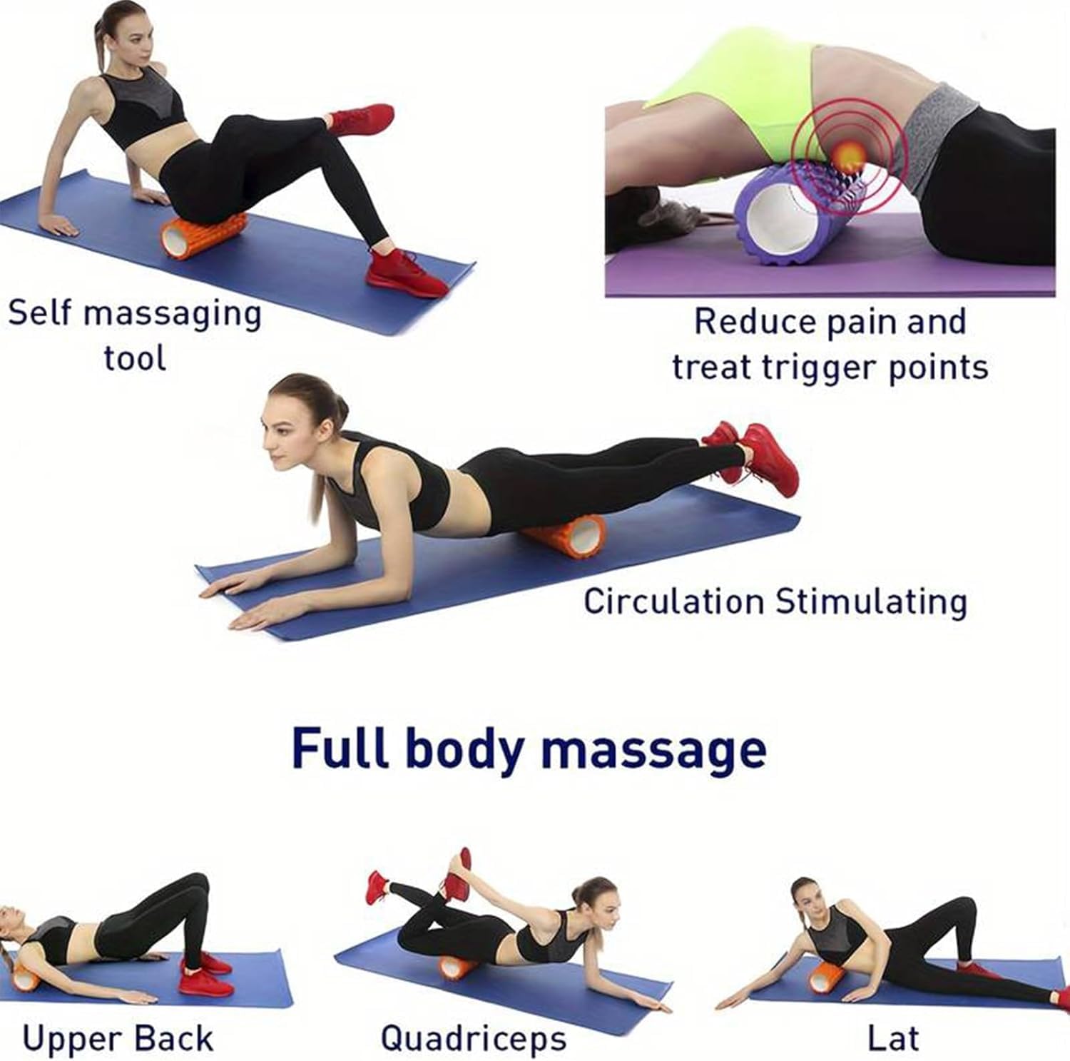 Senken Rouleau de fascia pour la colonne vertébrale (30 * 10 cm), rouleau en mousse avec texture de massage 3D, rouleau en mousse dur pour l'auto-massage, soulagement des tensions musculaires, rouleau