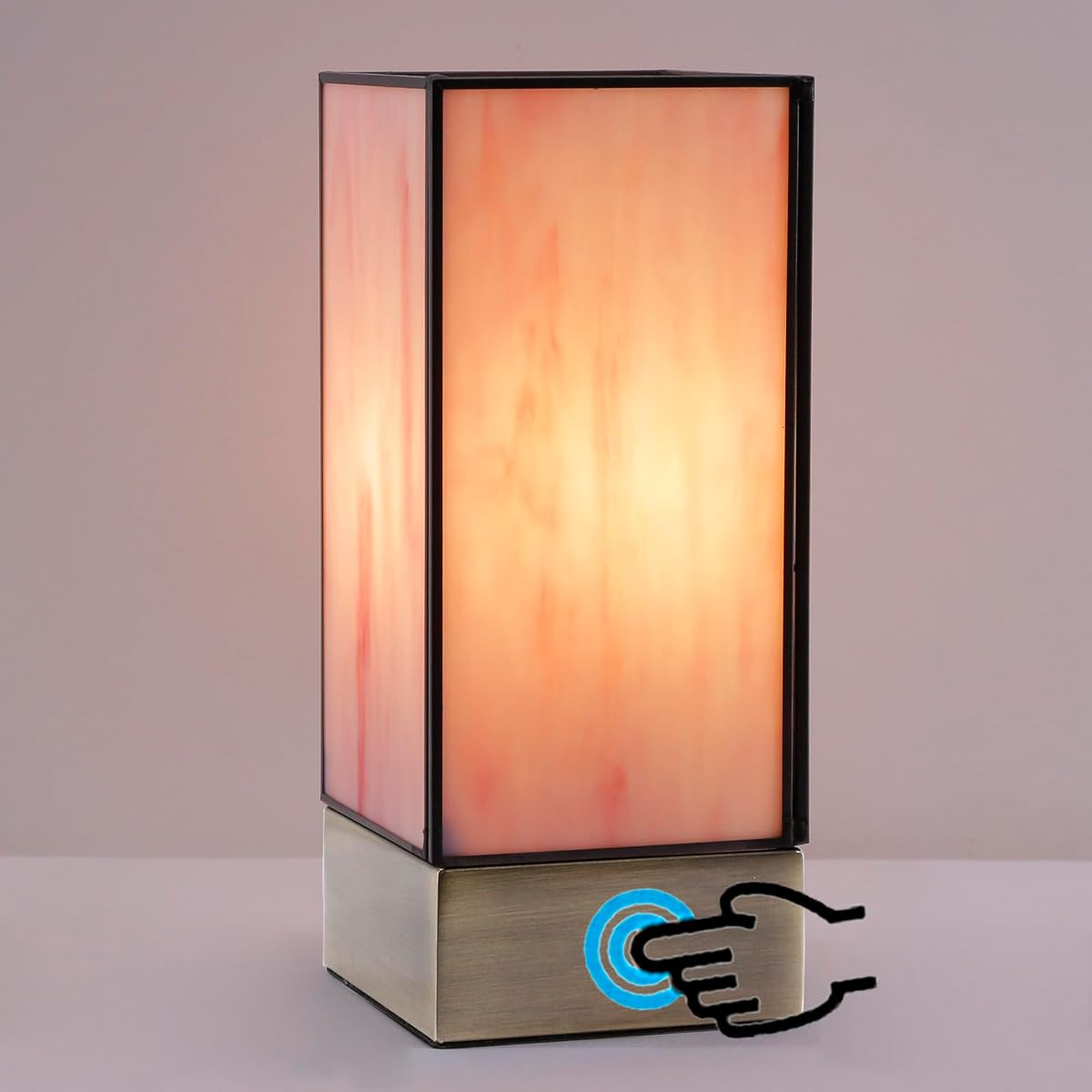 L-Juicwe Tiffany Lamp Touch Control Small Table Lamp Pink Stained Glass Desk