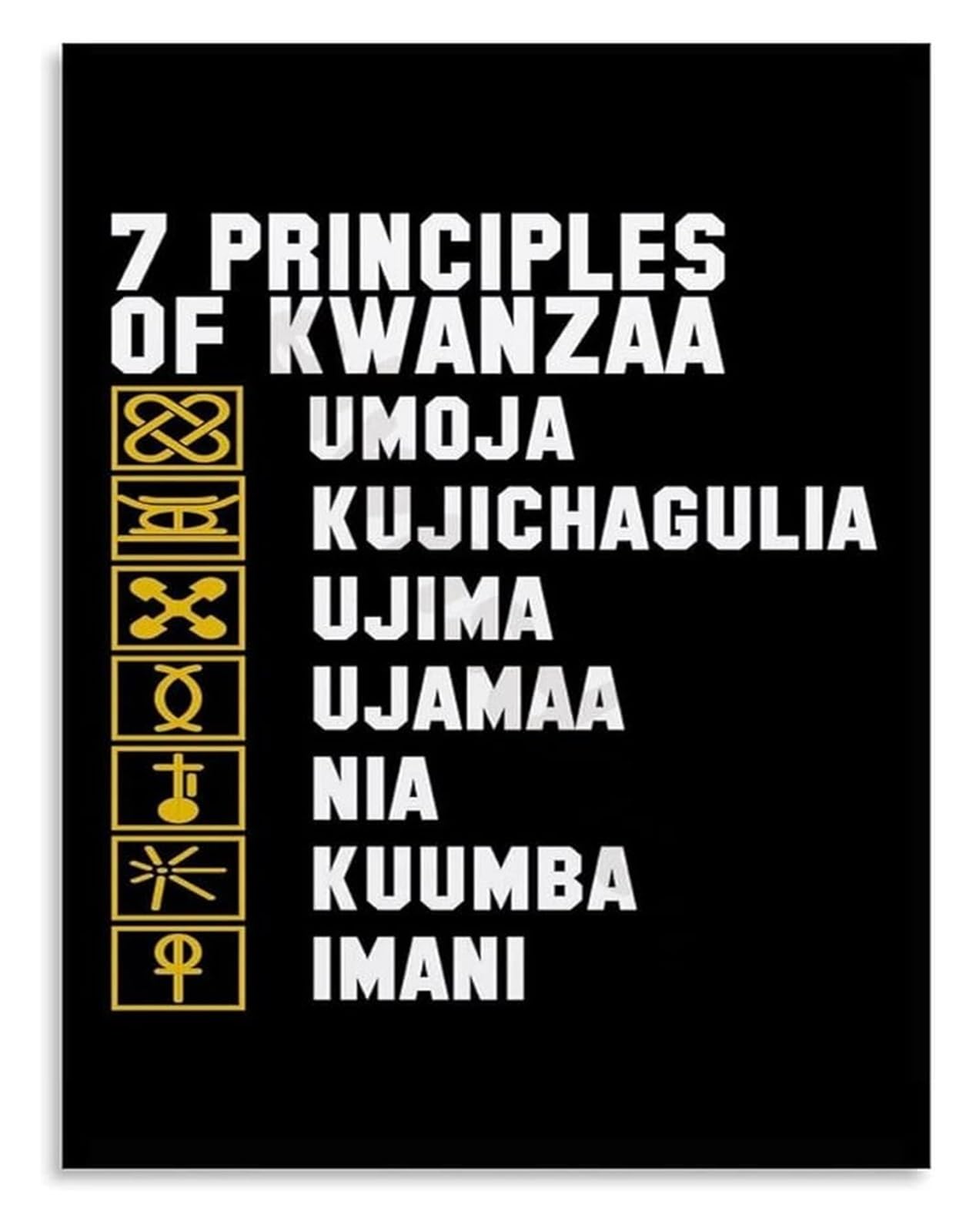 VWWJCCRO Seven Principles of Kwanzaa Canvas Wall-Art Nguzo Saba Poster for African American Heritage Home Decor(Framed,16x24inch(40x60cm))