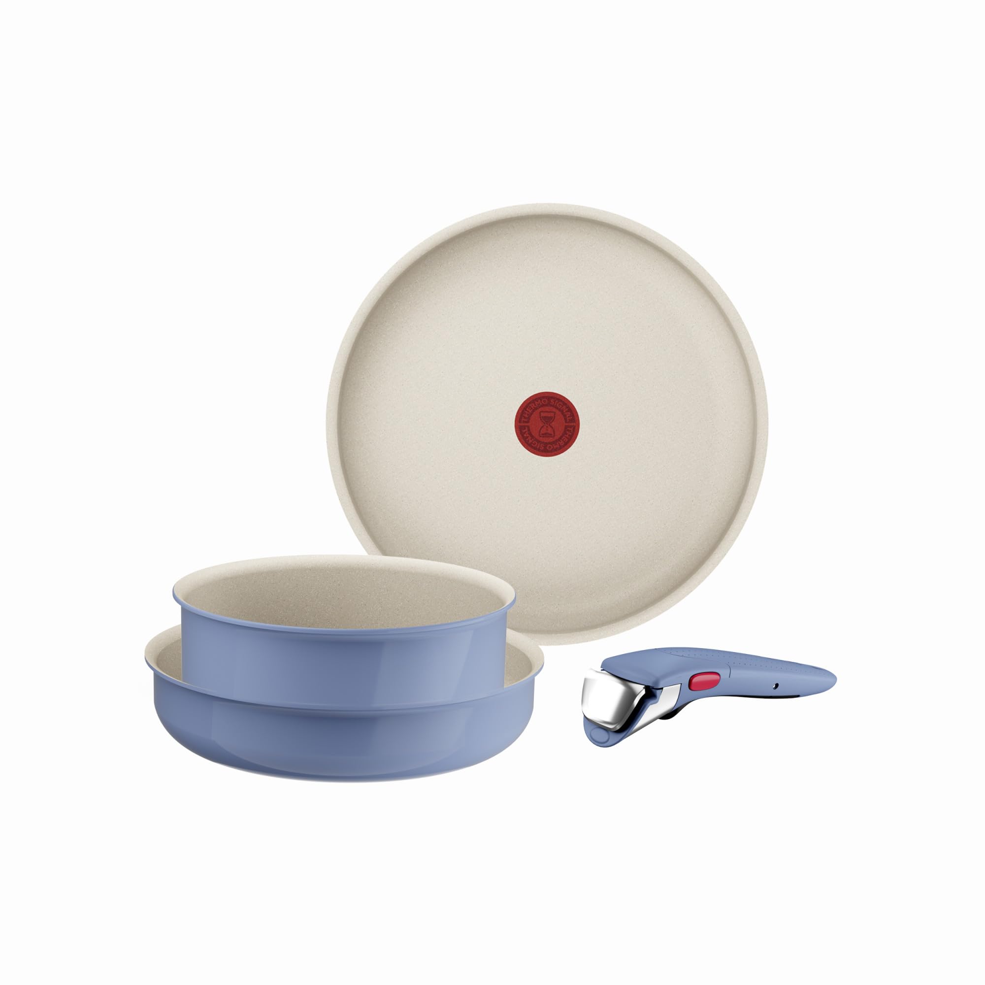 Tefal Ingenio Serenity, Batterie de cuisine 4pièces, Revêtement antiadhésif, Poignée amovible sécurisée, Design empilable, BLUE CALM