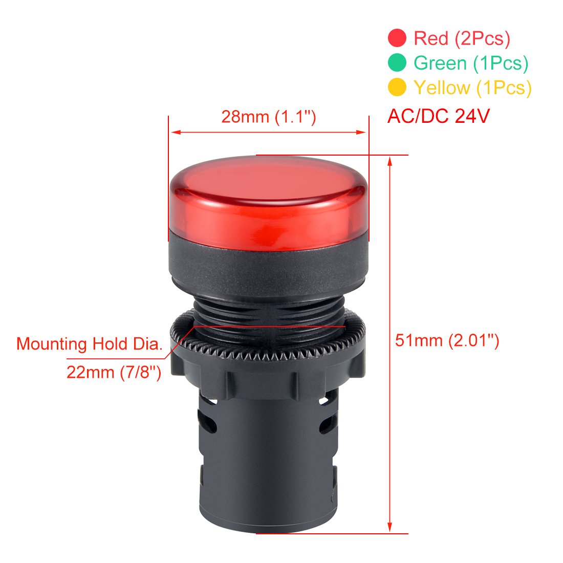 Amazon.com: uxcell 4Pcs Red Green Yellow Indicator Light AC/DC 24V