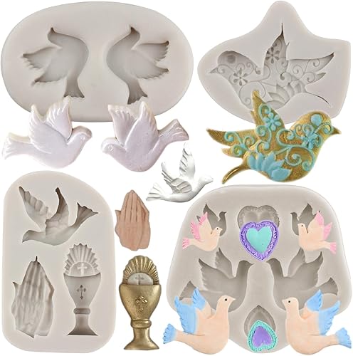 Molde de silicona de comunión para fondant de paloma, molde de caramelo con manos rezando para decoración de cupcakes, decoración de pasteles, pasta