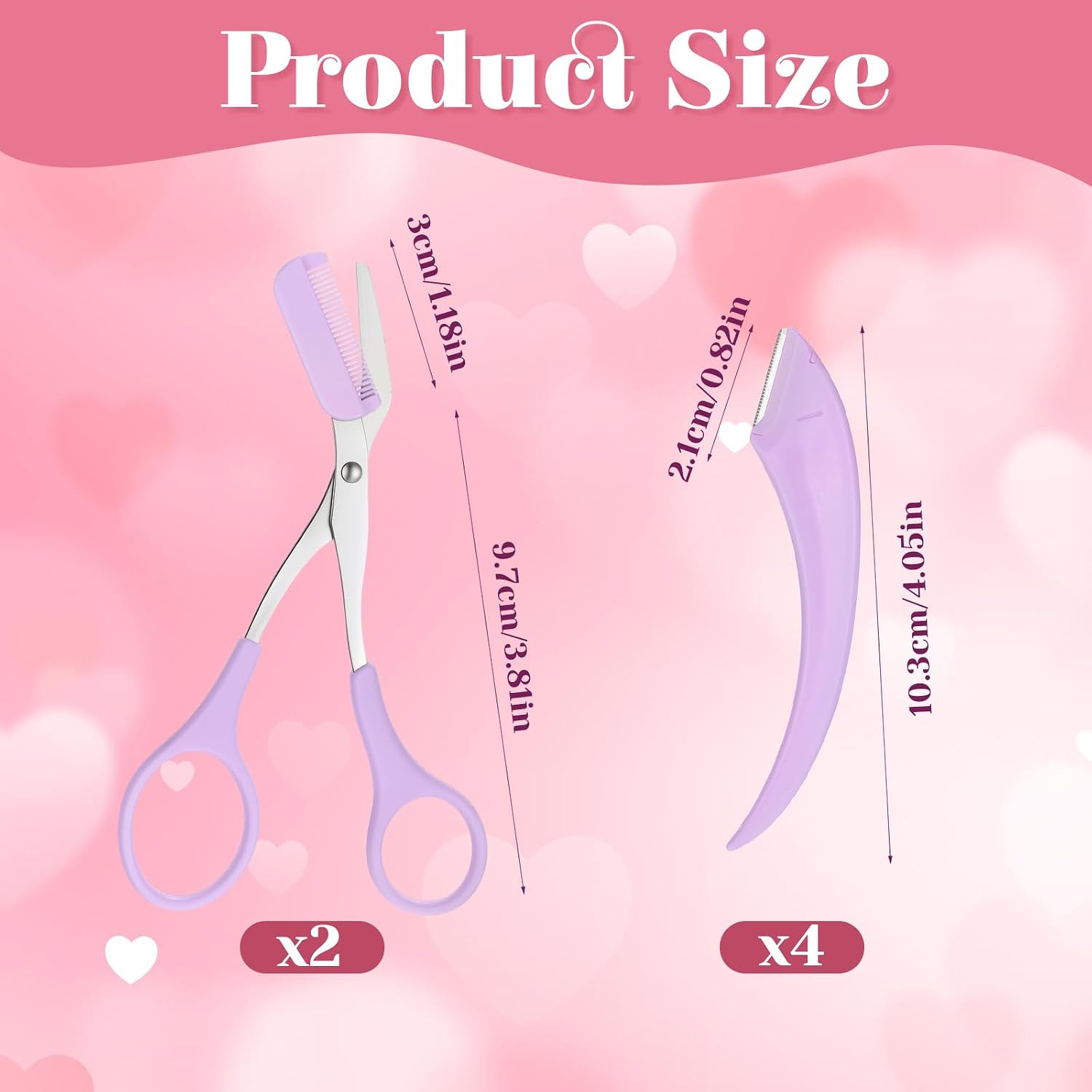 6 PCS Eyebrow Trimmer Scissor, 2 in 1 Eyebrow Scissors with Comb, Stainless Steel Eyebrows Trimmer, Professional Eyebrows Cutter Hair Removal EyebrowScissors with Razor for Men Women (Purple)