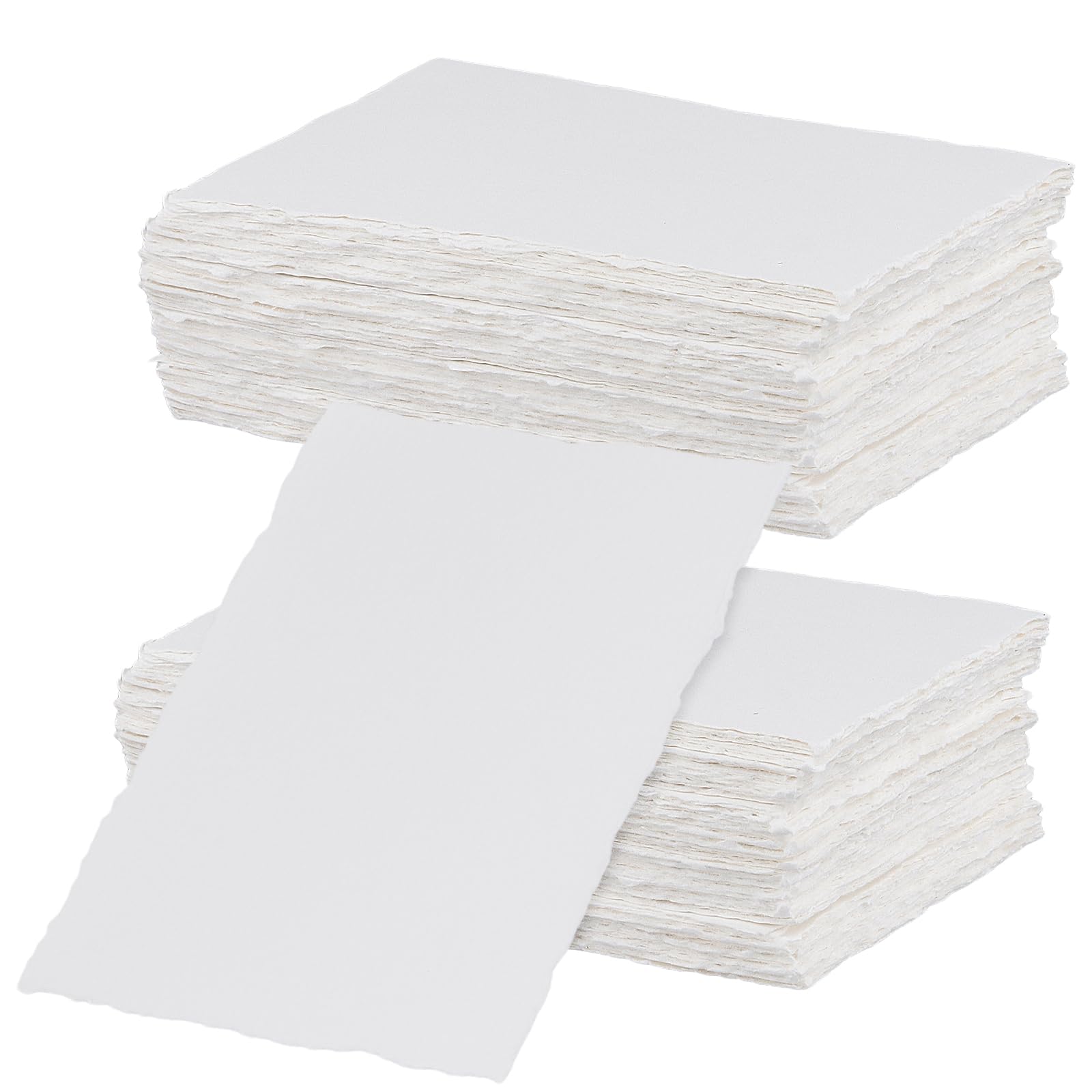HONYUET 100 Sheets A6 Handmade Watercolour Paper, 300 GSM White Cotton Paper with Deckle Edge, 10 x 15cm
