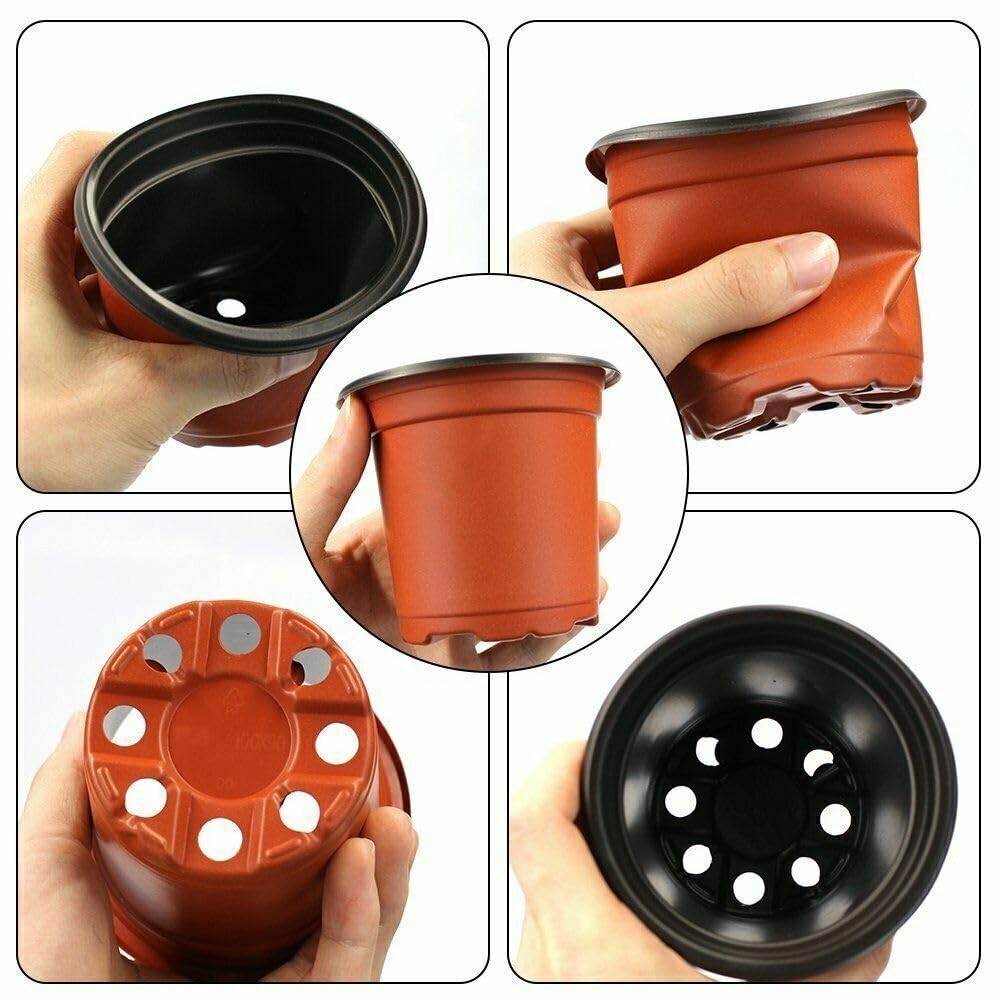 Happiness0401 100 Pack 9cm Plants Nursery Pots,Reusable Plastic Terracotta Bucket Herb Flower Pots Planter Seed Trays for Vegetables,Flowers,Herbs,Cuttings - Image 3