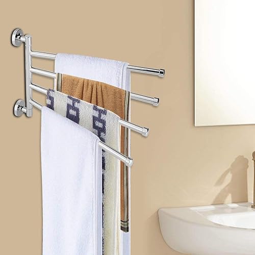 Miniatura 3 de Toallero giratorio montado en la pared, toallero de baño de acero inoxidable, soporte de toalla giratorio de 4 brazos, toallero de rotación múltiple