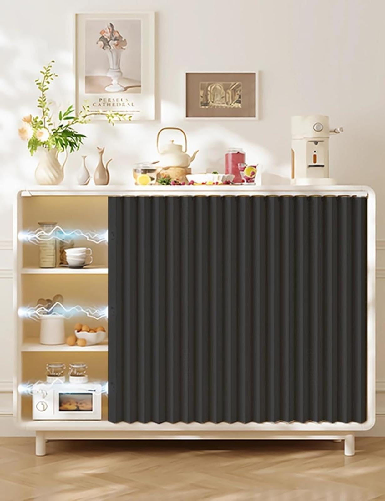 YSZBD Schrankvorhang Faltbarer Schiebevorhang, Einfacher Vorhang Für Regal Und Schrank, Schiebegardinen Ohne Bohren Als Sichtschutz Für Waschmaschine,black-W80cm/H100cm