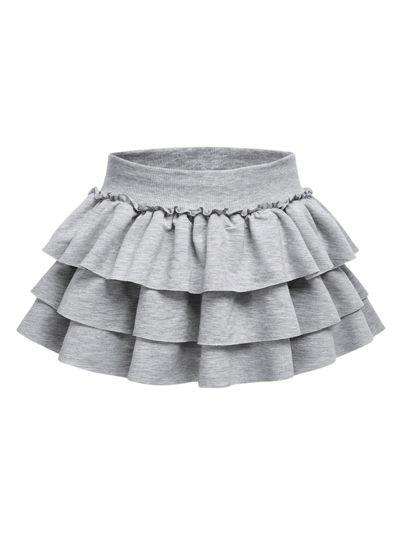 OYOANGLE Girl's Elastic Waist Layered Ruffle Hem A Line Short Skirt Cute Pleated Skirts