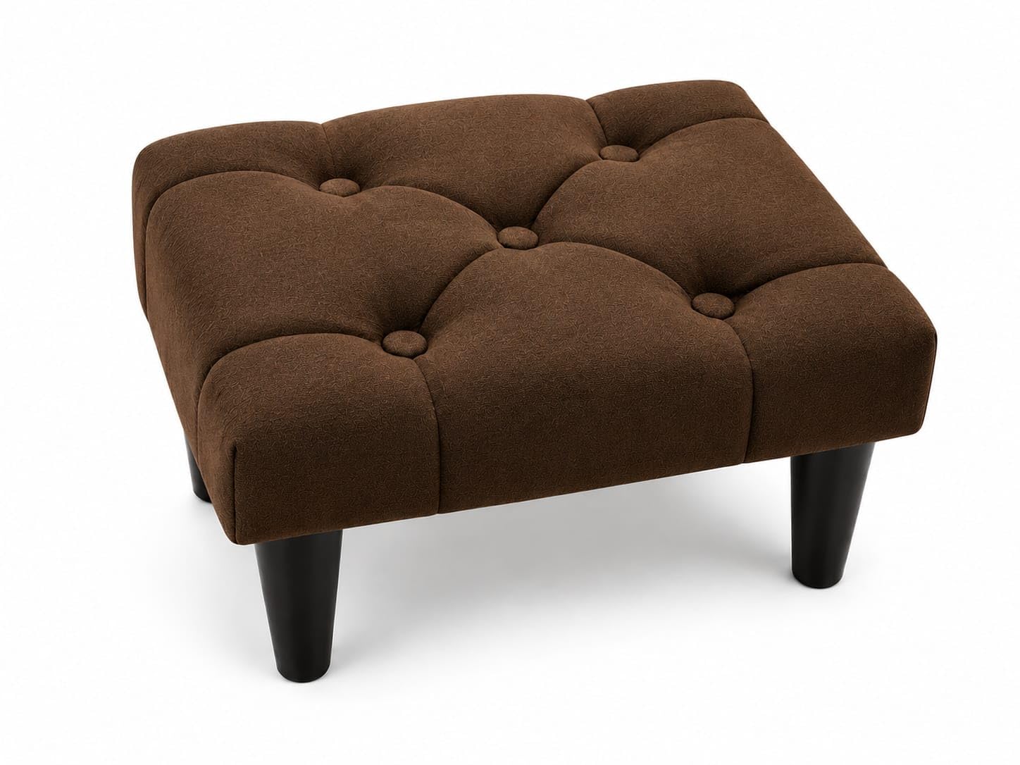 Small Foot Stool Ottoman for Living Room | Velvet Fabric Footrest Stool with Wooden Legs | Pouffe for Sofa, Bedroom & Entryway (Dark Brown, Set of 1)-image-20
