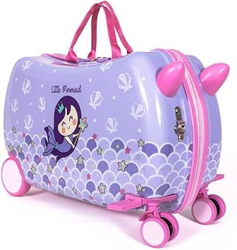 MILK&MOO Rideable Kids Suitcase Little Mermaid, Fun and Safe, Durable, Spacious and Ergonomic Design, 360 Swivel Wheels, for Children Aged 2-6 Years, 21 L, Maximum Riding Weight 50kg / 110 Lb