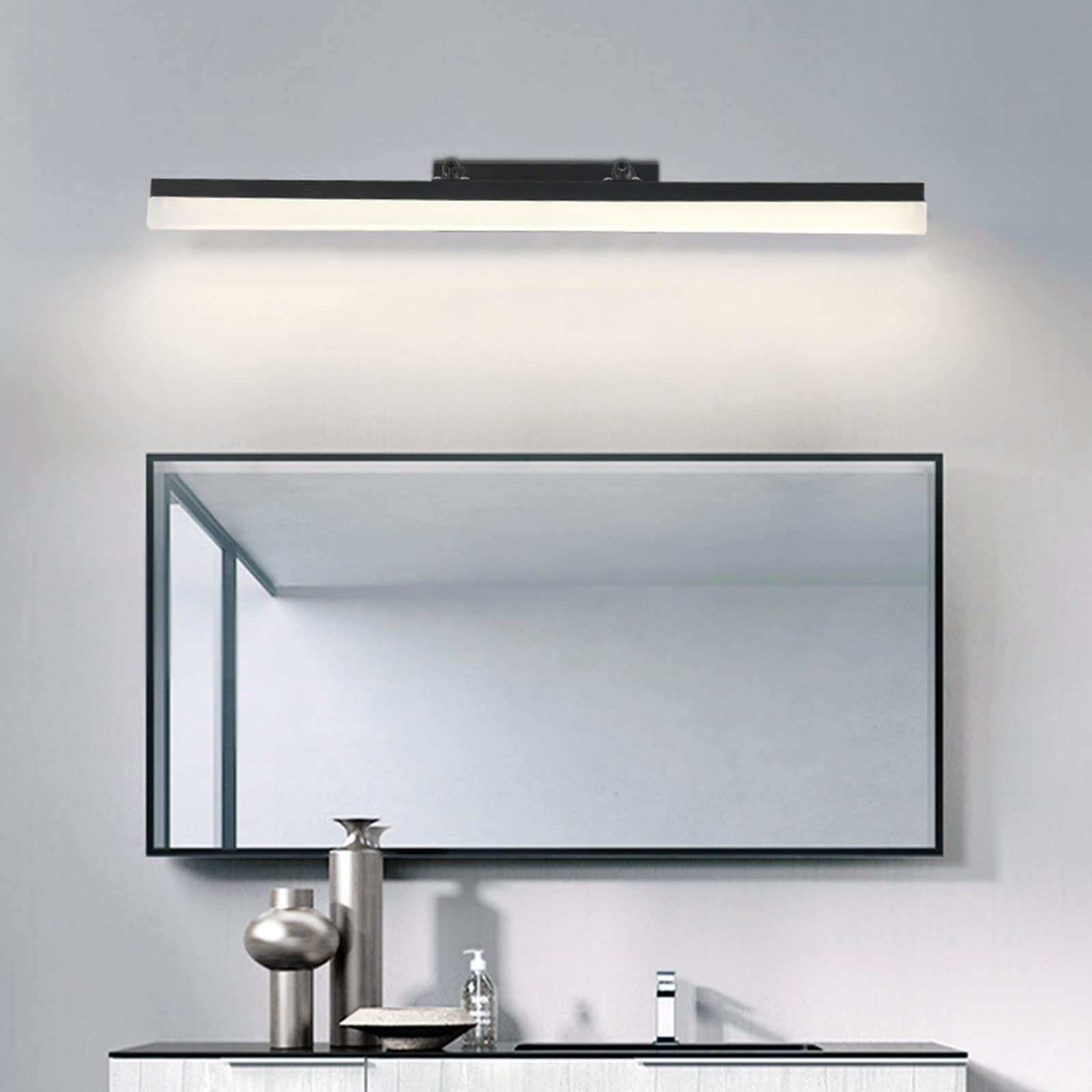 Lámparas de Espejo de Baño Luces Delanteras de Espejo Led, Lámpara de Pared de Lámpara de Gabinete de Espejo Telescópico Negro a Prueba de Humedad Antivaho para Apartamento de Hotel/White Lig