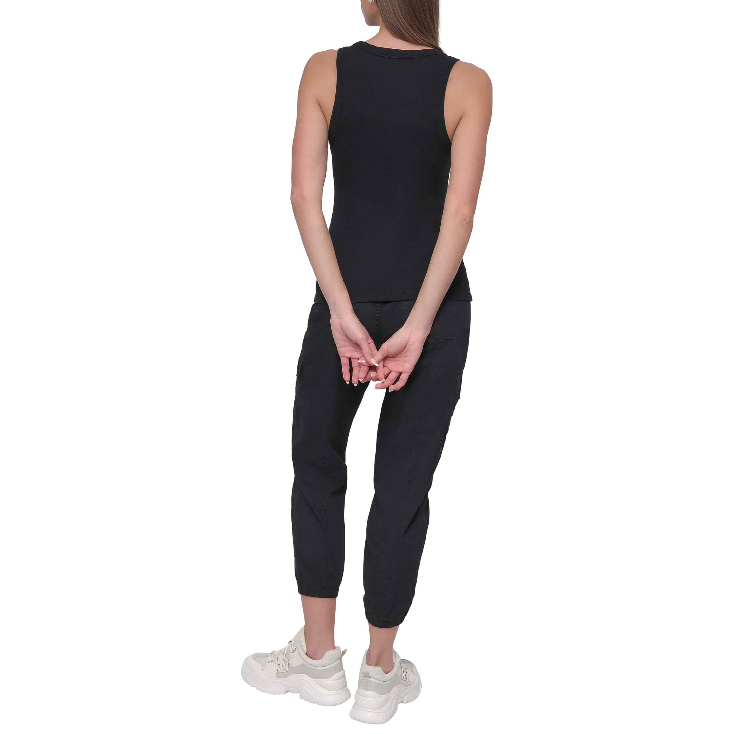 DKNY Pantalon de Jogging Cargo en sergé avec Cordon de Serrage à Taille côtelée pour Femme