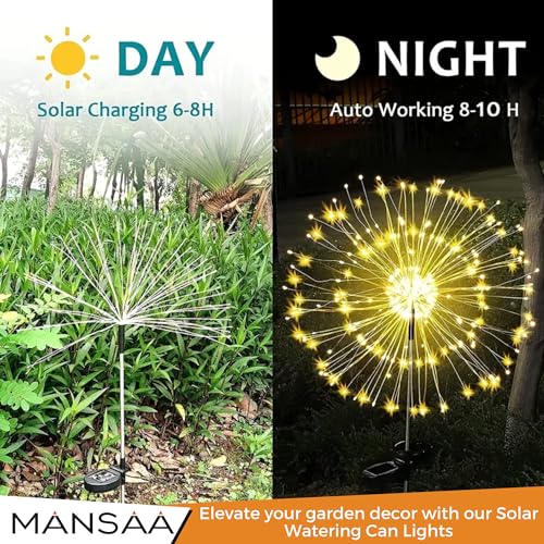 Image of MANSAA M70 Solar Powered Firework Fairy Lights | Dazzling 120 Yellow LED Lights | Waterproof Wonder Solar-Powered Efficiency Dusk to Dawn Auto On /Off Perfect for Patio Paths & Lawns Easy Installation