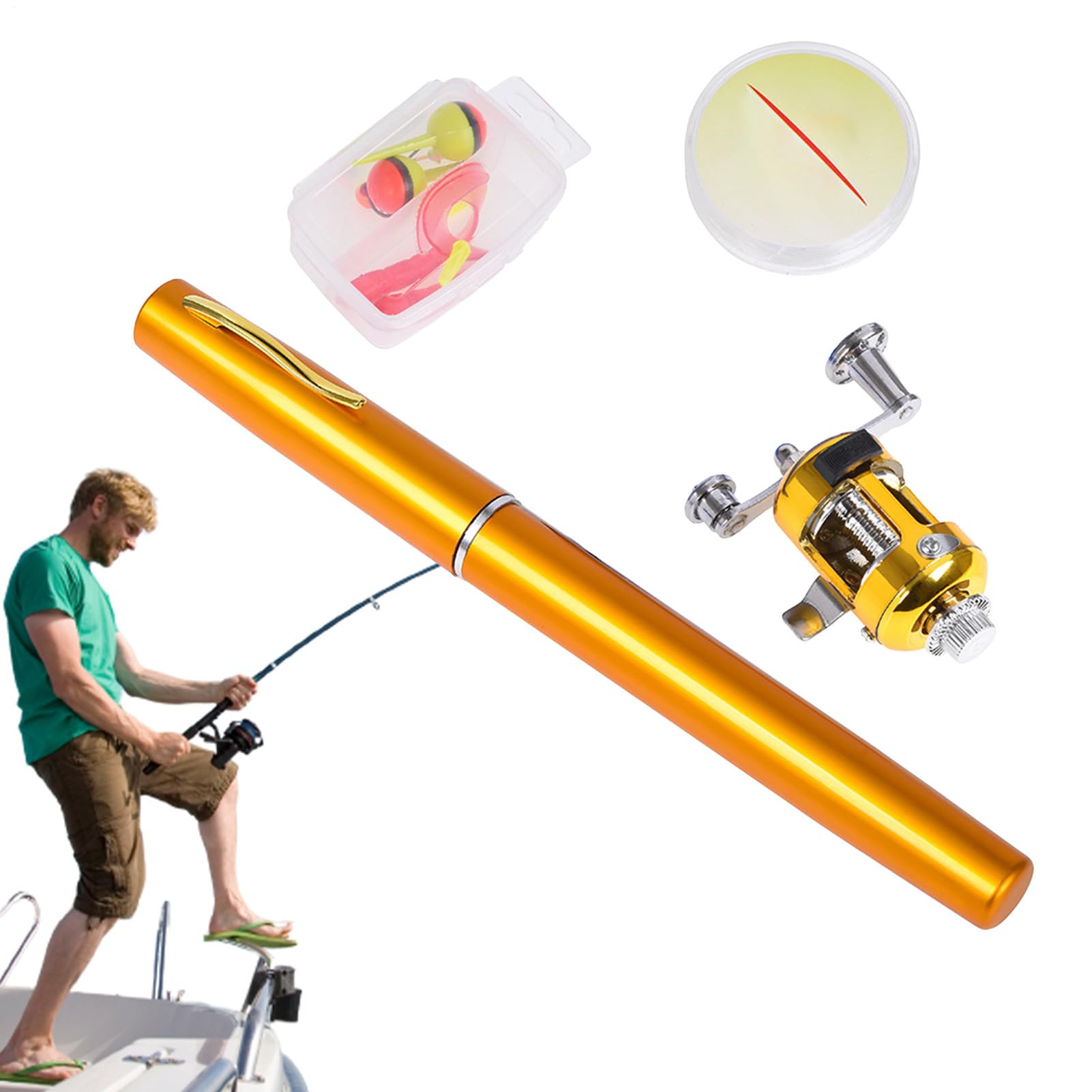 Pocket Rod, długopis wędkarski, długopis wędkarski, długopis i kołowrotek Combo kieszonkowy wędkowanie, długopis wędkarski, mały fishing na urodziny, wakacje, inne specjalne okazje,