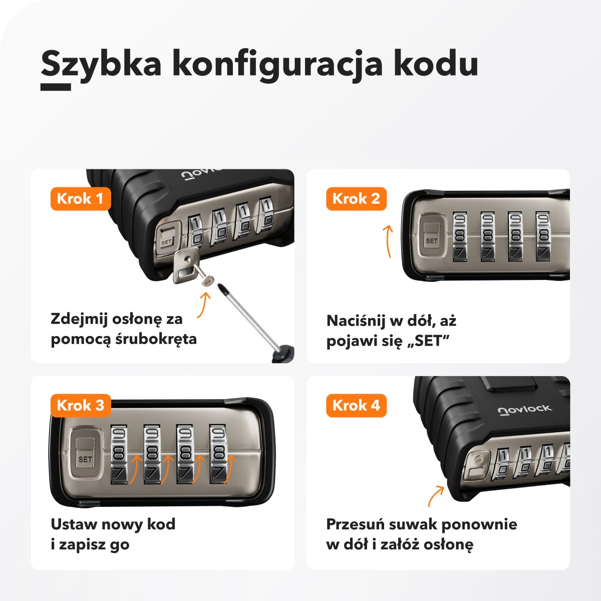 Kłódka szyfrowa heavy-duty – duża, solidna i odporna na warunki atmosferyczne, z pałąkiem 8 mm – wytrzymała do bram, ogrodzeń, szop, garaży i zewnętrznych schowków – 1 szt., czarna