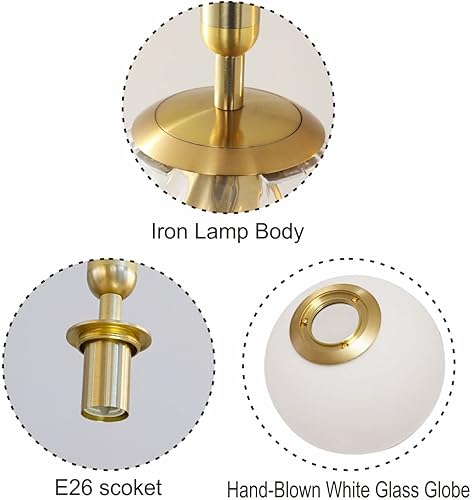 Miniatura 22 de KCO Iluminación moderna globo luces colgantes iluminación isla de cocina luz colgante blanco y dorado iluminación colgante individual vidrio