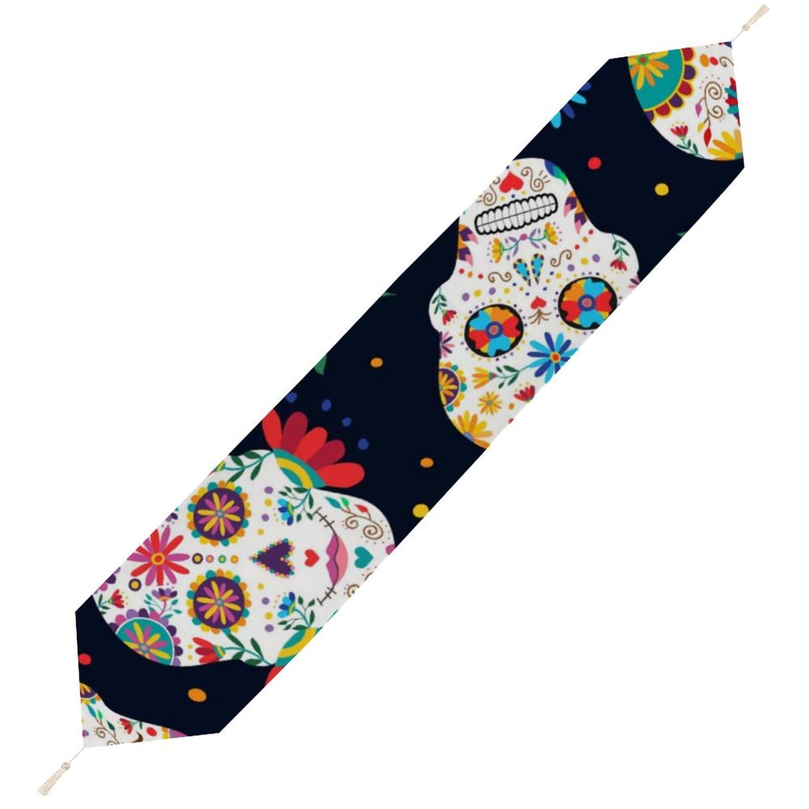 JZemdybill 178*33cm Table Runner with Tassel, Mexican Sugar Skull Table Runner, Table Decoration for Kitchen, Party, Restaurant