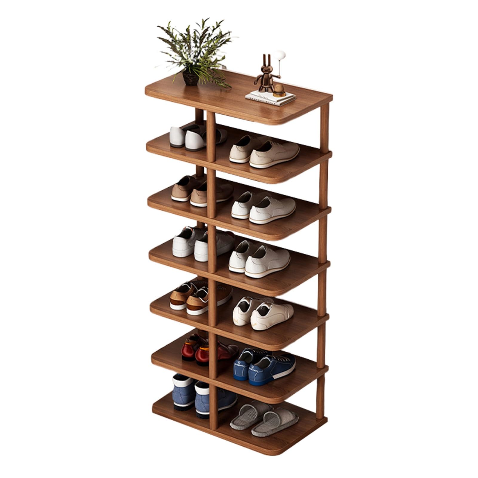 Shoe rack Wooden Shoe Rack 7 Levels Open Shoe Cabinet Tall Shoe Rack Narrow Space Saving for Dressing Room Hallway 48 x 24 x 96 cm (Color : White+Wood Colour Size : 48 * 24 * 96cm)
