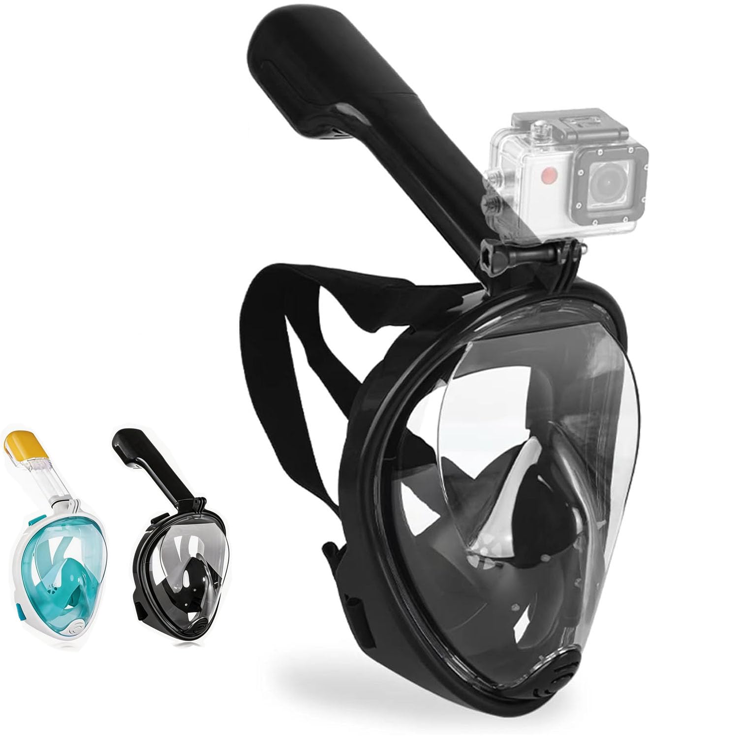 Full Face Snorkel Mask with Detachable Sports Camera Mount, Snorkeling Mask Dual Anti-Fog & Breathing System & Anti-leak & 180° Wide View for Adults Youth (Black, L/XL)