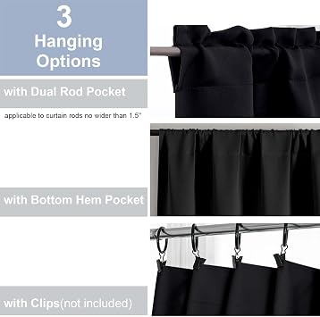 Chyhomenyc Short Black Out Curtains 36 Inch Length, Small Blackout Curtain Tier Thermal Insulated Half Window Curtains for Kitchen Basement Cabinet Camper RV Bunk, 2 PCS, Each 30 Wx36 L, Black
