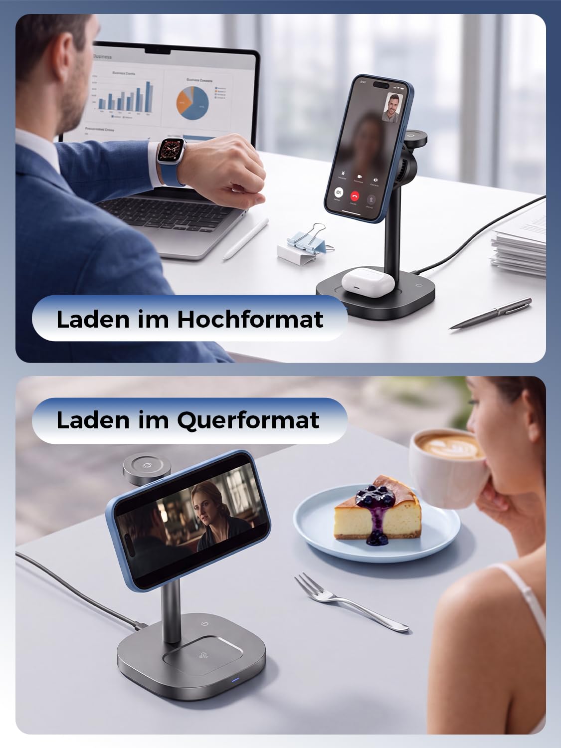 Qi2.2 25W MagSafe 3-in-1 Ladestation mit Kühlung für Apple Watch und iPhone | Wireless Charger für iPhone 17/16/15, Samsung S26/S25/S24, Watch, AirPods, aktive Kühlung, inkl. 45W Netzteil