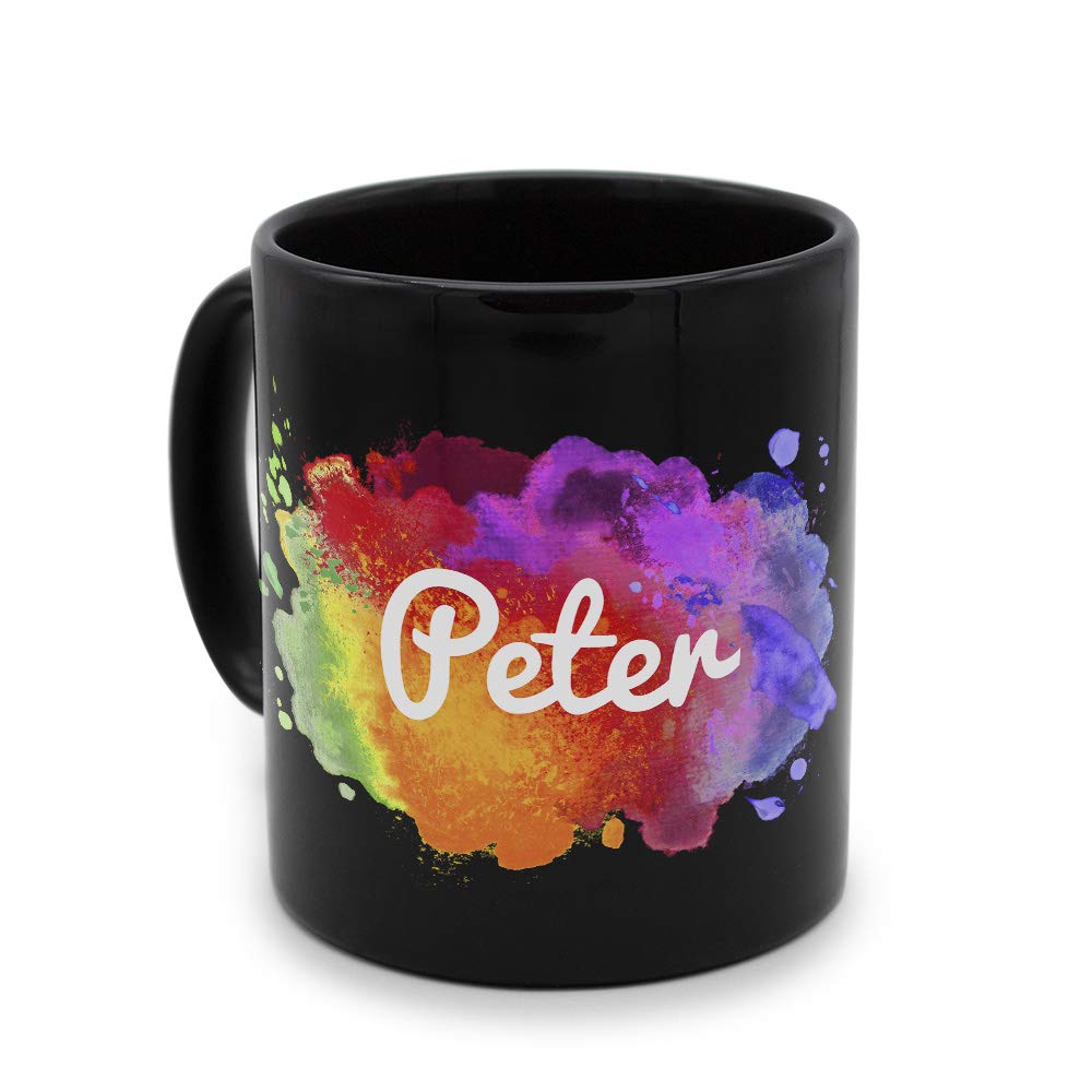 Namenstasse ‚Peter‘ – Schwarz, 325 Ml, Chrom-Schriftzug, Spülmaschinenfest