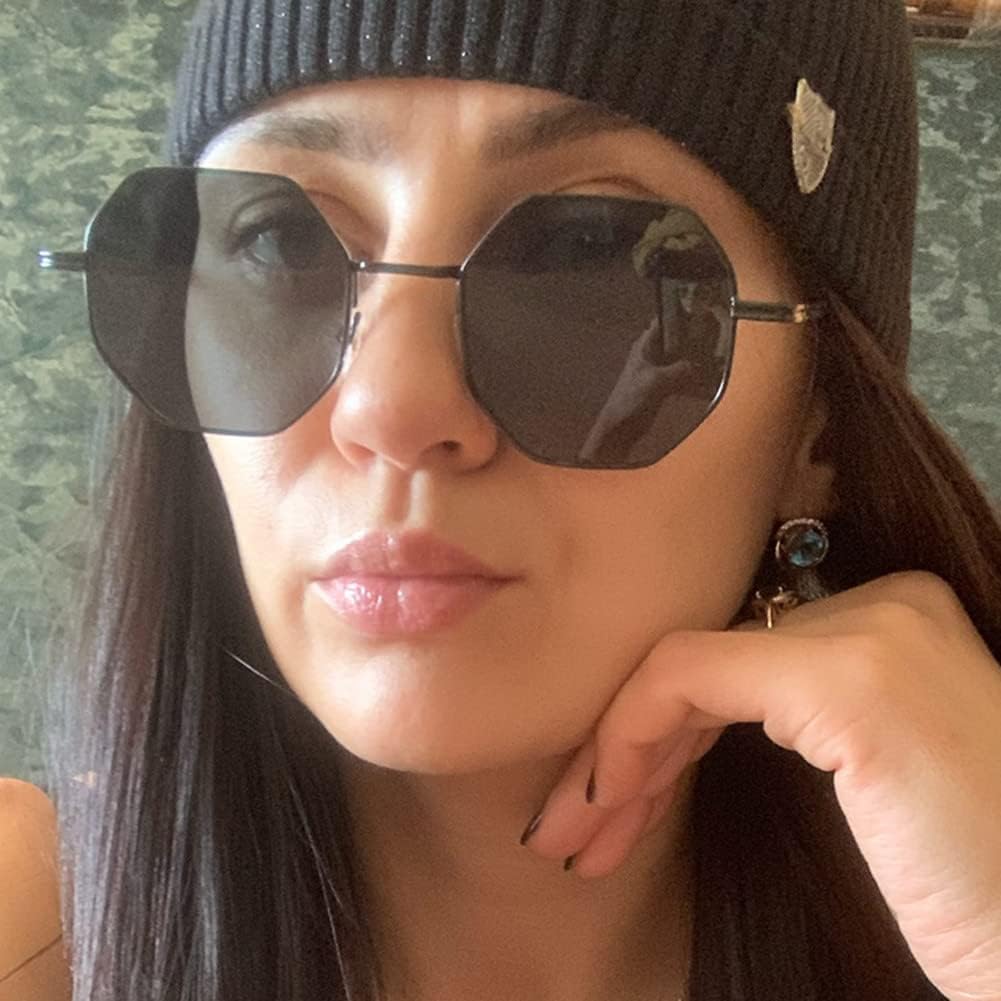 ENTHYI Hexagon Polarized Sunglasses for Women/Men Vintage Octagon Metal Sun Glasses Polygon Glass Square Shades - Image 6