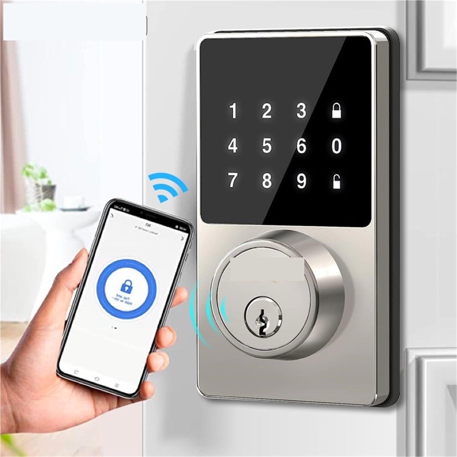Cerradura Electronica, Cerradura inteligente con WiFi en casa, cerradura de puerta de entrada sin llave con teclado táctil, Control por aplicación, grado impermeable IP54, alerta de batería baja