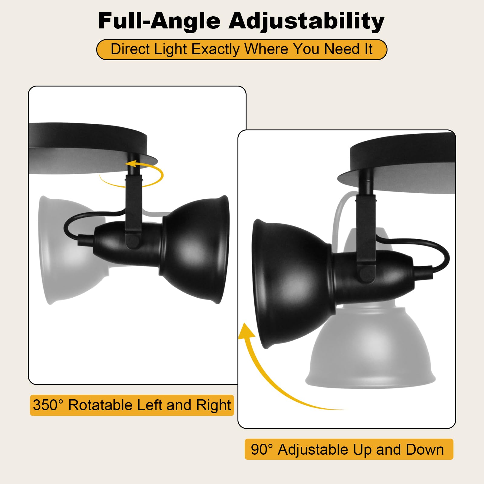 Unikcst 3 Way Spotlights Ceiling Lights E27 Black Spotlights Ceiling Fitting Rotable Spot Lights Fittings for Kitchen Bedroom Hallway Living Room Office - Image 4