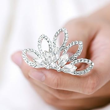 Aukmla Wedding Hair Comb Bridal Tiara Combs Flower Girl Headpiece Crown Birthday Gift for Girls crown-0001 (Silver)