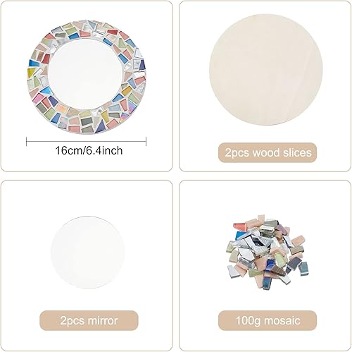 Miniatura 2 de WEBEEDY Juego de 2 espejos circulares de mosaico, kit de manualidades de mosaico para adultos, kit de espejo redondo de cristal (sin pegamento ni