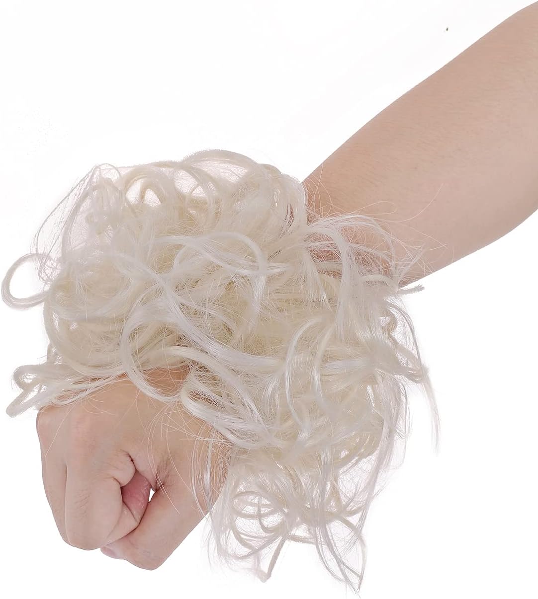 Fashion Tousled Hair Extensions Hairpiece Scrunchie Straight Elastic updo Scrunchy BUN Brown Blonde Instant Ponytail wig Hairdo White Blonde - Image 5