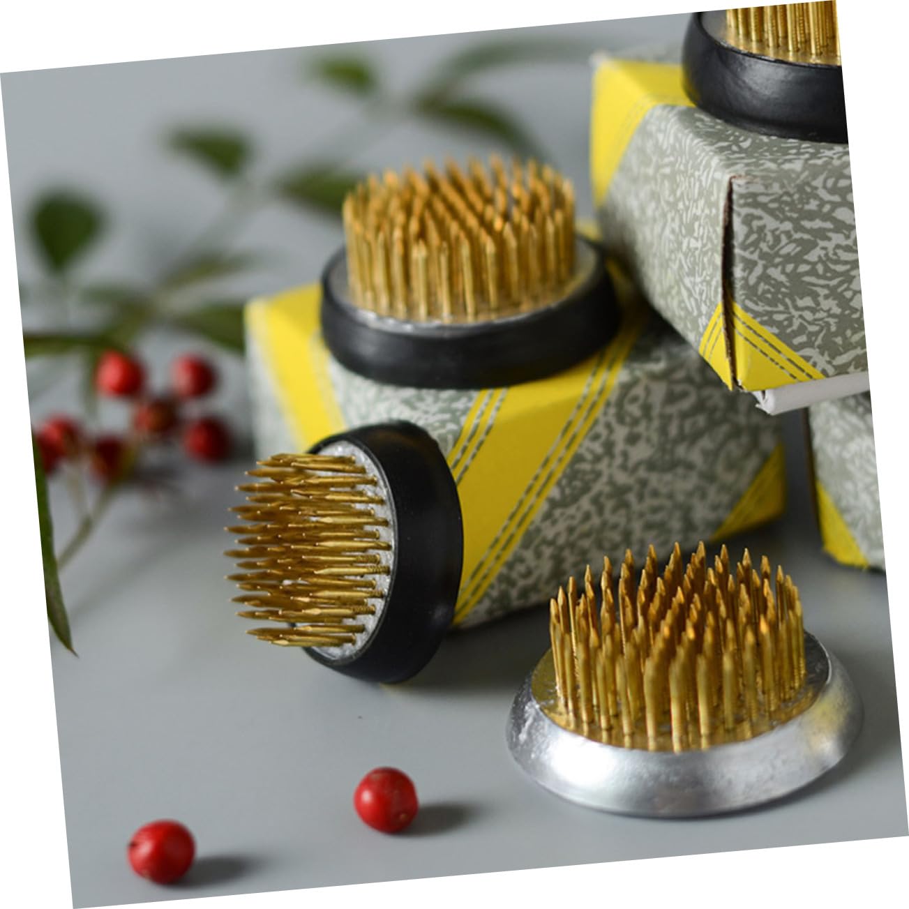 IWOWHERO Flower Arrangement Holder 3pcs Floral Frogs Round Holder Pin Frog Made of Copper for Use