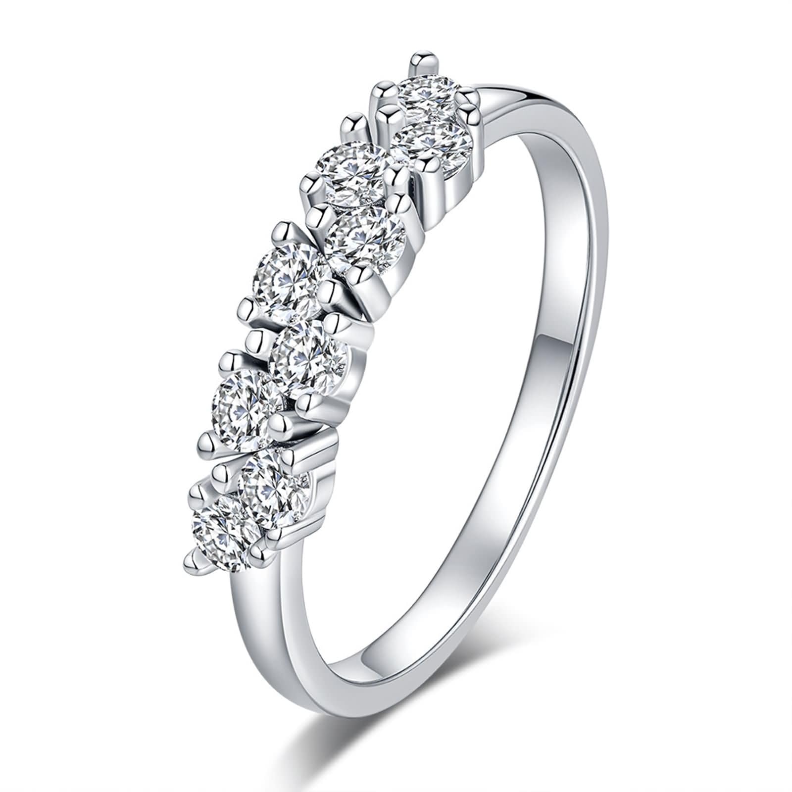 Anillo de mujer de oro blanco con moissanite, alianzas de oro auténtico, media eternidad, anillos de compromiso, anillos de oro para mujer