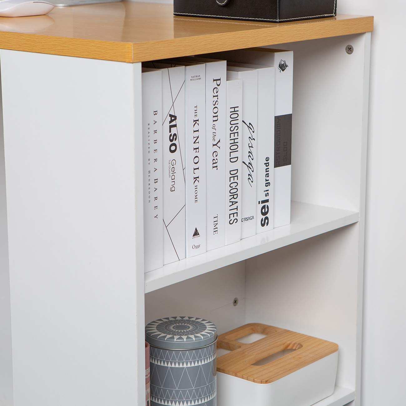 DlandHome Tavolo da bar con 3 armadietti di stoccaggio+ 2 sgabelli alti set per bar da 3 pezzi per 2 persone tavolo da pranzo per cucina/sala da pranzo/soggiorno in teak / bianco