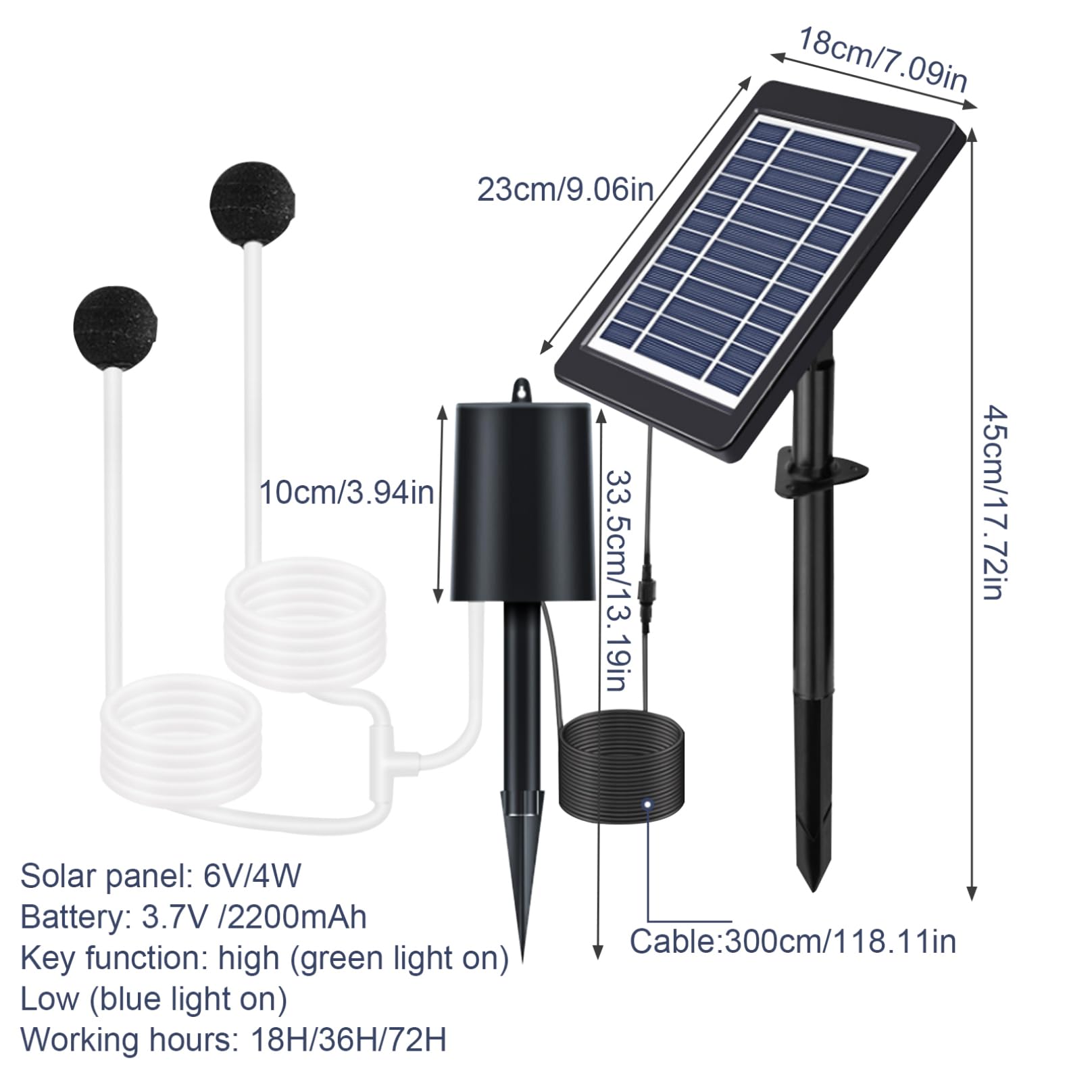 Aeratore per laghetto solare 4W Pompa ad aria per laghetto Aeratore da esterno con tubo Pietre per bolle d'aria Pompa ad acqua solare regolabile in 3 modalità per acquario da giardino Laghetto da giar