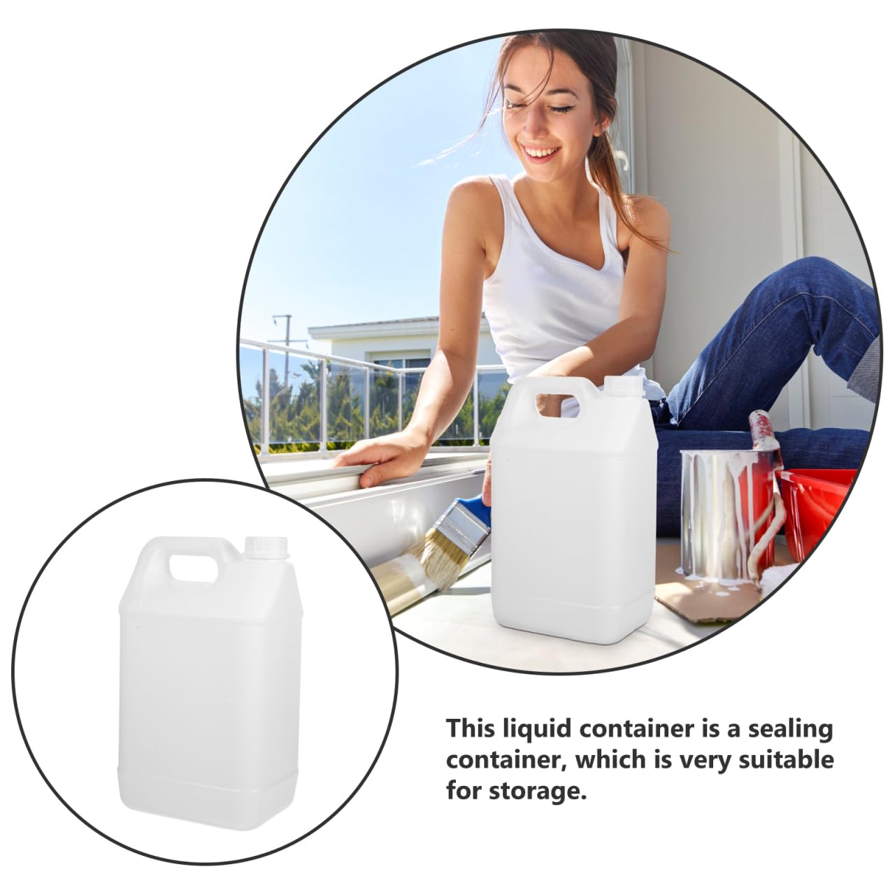 Brocca vuota in plastica HDPE da 5 l, con coperchi ermetici, contenitore per acqua, uso domestico e commerciale, contenitori per acqua, saponi, detersivi, liquidi, bianco
