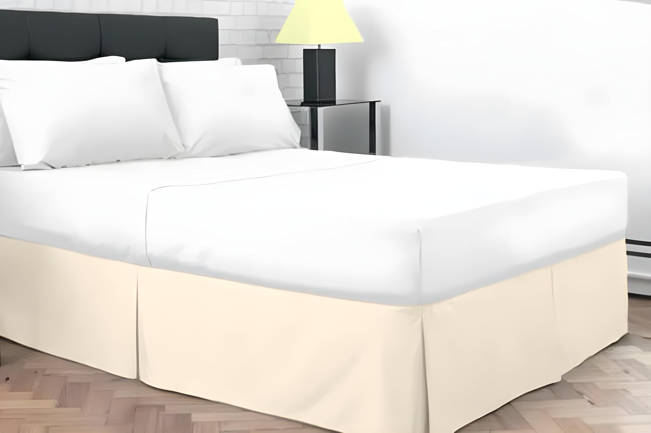 Dazzle Collection® Plain Dyed Poly Cotton Pleated Platform Base Valance Sheets, Cream, Double