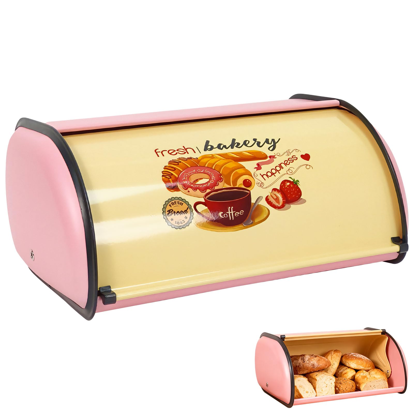 Eiserner Brotkasten Metall Groß Mit Deckel, Brotbox Zur Frischhaltung, Praktischer Brotkorb Für Küche & Haushalt, Ideal Für Knäckebrot, Brote & Brötchen (Rosa)