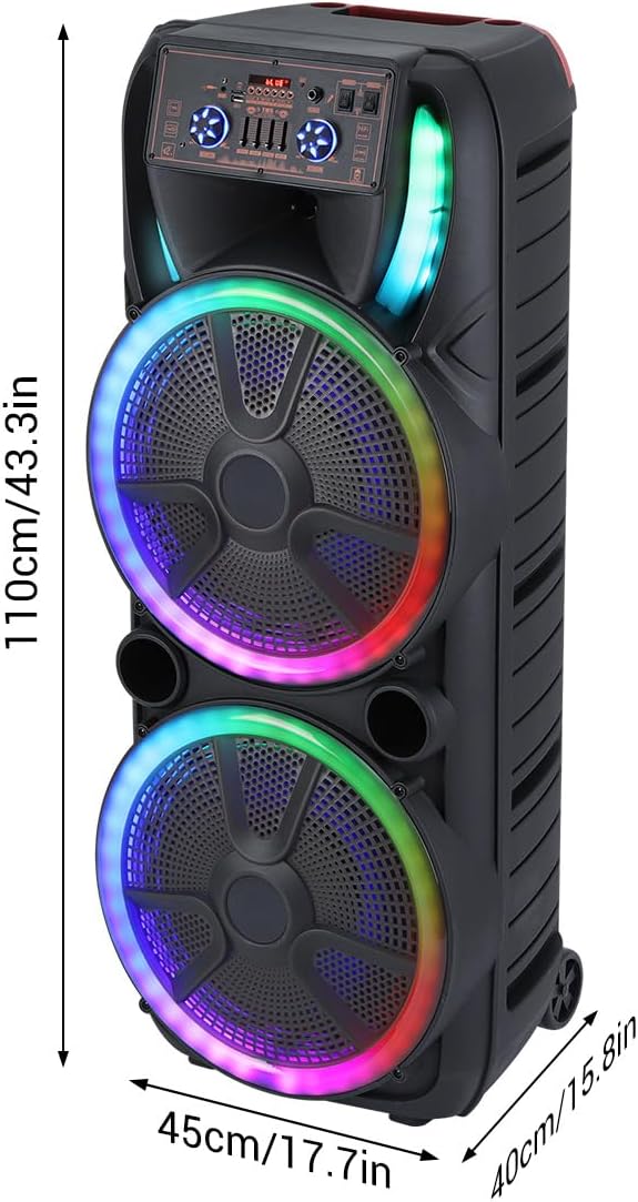 Dual 15'' Wireless Party Bluetooth Speaker, Portable PA Speaker Systems with 2 Wireless Microphones & Remote Control, Karaoke Machine with DJ Lights, TWS, REC, FM Radio, Treble Adjustment - Image 7