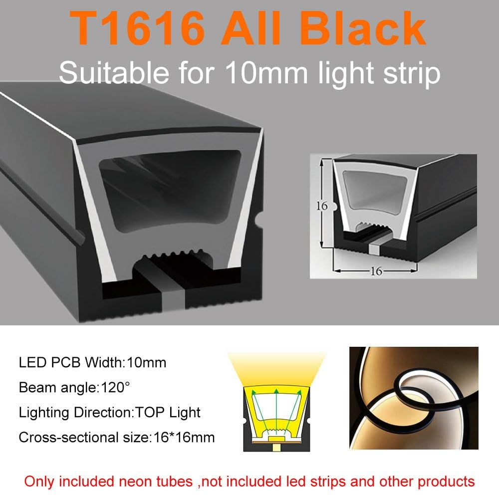 1M-10M schwarze LED-Neon-Kieselgelröhre – wasserdichtes weiches Seil 1 Stück(T1616-All-5M)