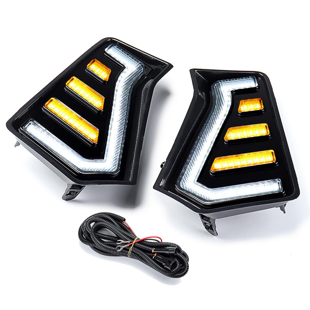 amopacorp Bumper LED Fog Lights Trim Bezel Assemblies for 2024 2025 Toyota Tacoma SR SR5 TRD Sport Limited Trailhunter Left Right Sequential White DRL Daytime Running Lamps Amber Turn Signal Cover