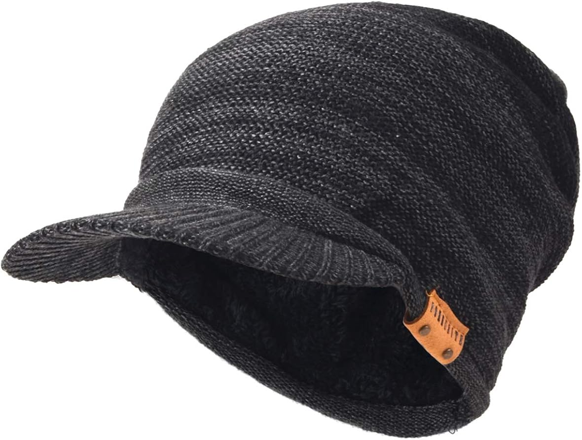 Ruphedy Mens Beanie with Brim Winter Hats Thick Fleece Lined Knit Visor