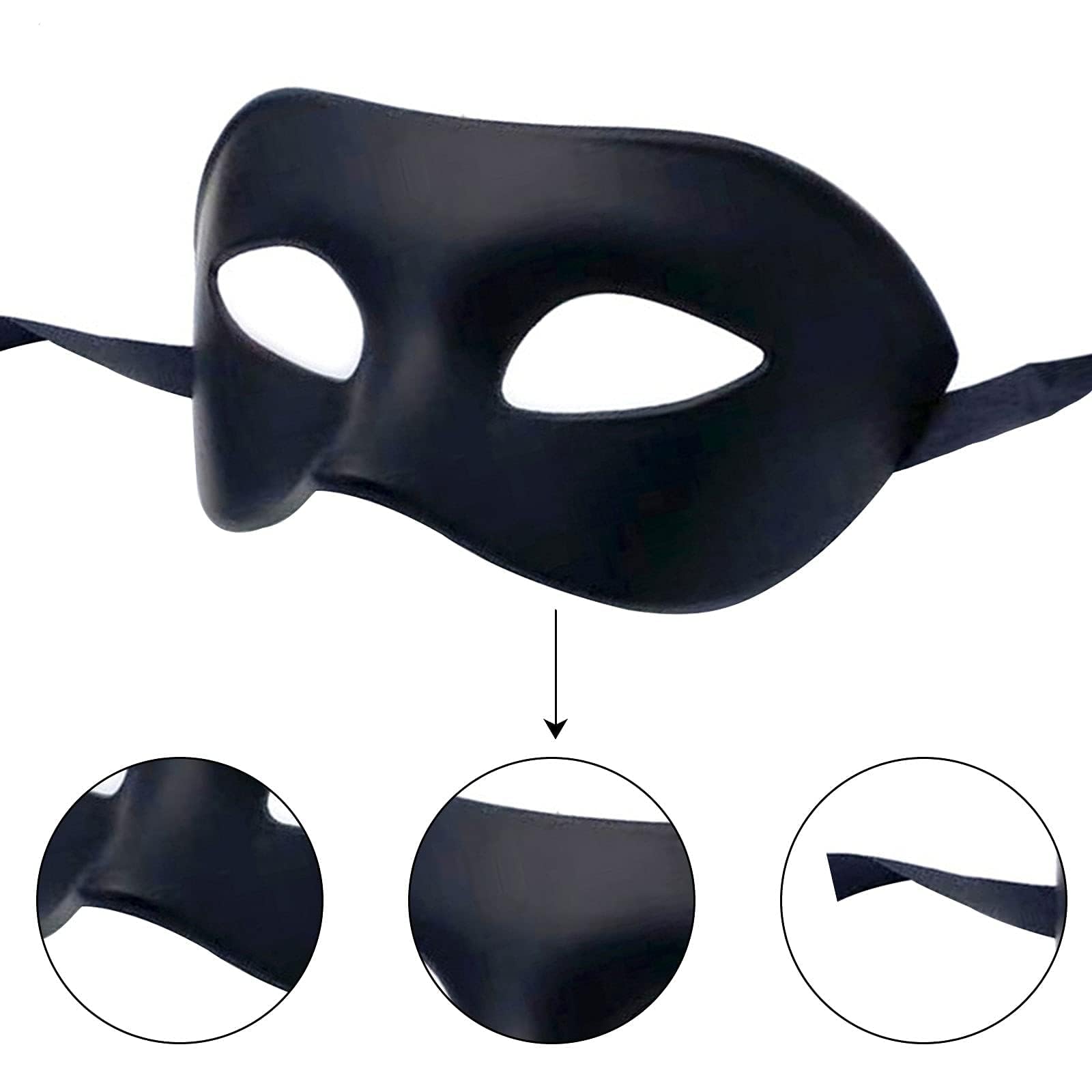 LECMACY Men Women Masquerade Mask, High Elastic Bendable Plastic Half Face Eye Mask, Solid Color, Suitable for All Prom (Black 4 Pack) - Image 2