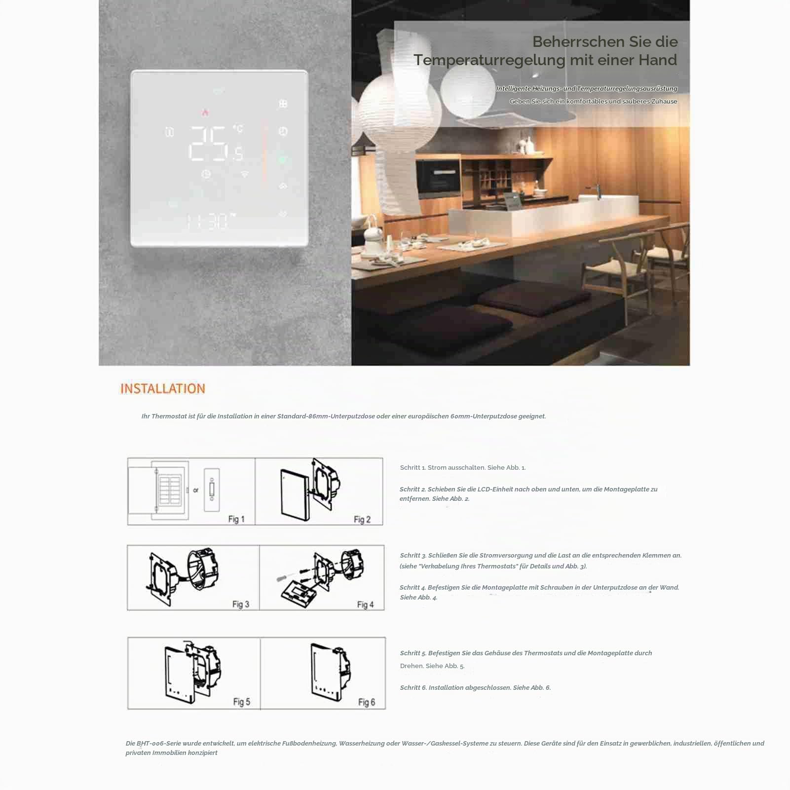 Decdeal WiFi Thermostat Wasser-Fußbodenheizung,Unterstützung Von TUYA/Smart Life,Google Home,Programmierbare, Mehrstufige Temperatureinstellung,2.4Gh-WLAN 3A(weiß)