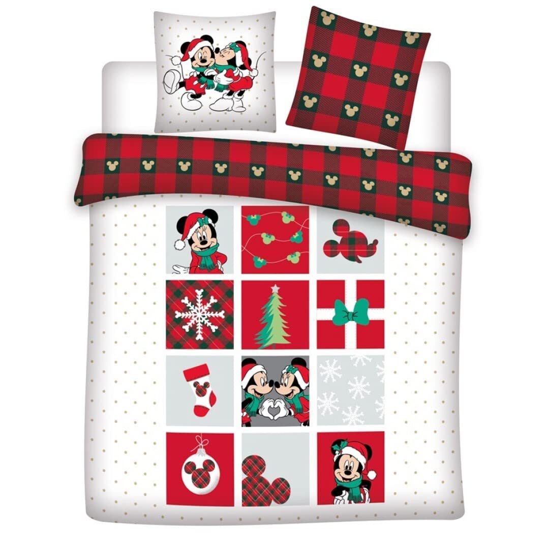 Housse de couette flanelle coton Mickey et Minnie contre les nuits froides dans un lit double
