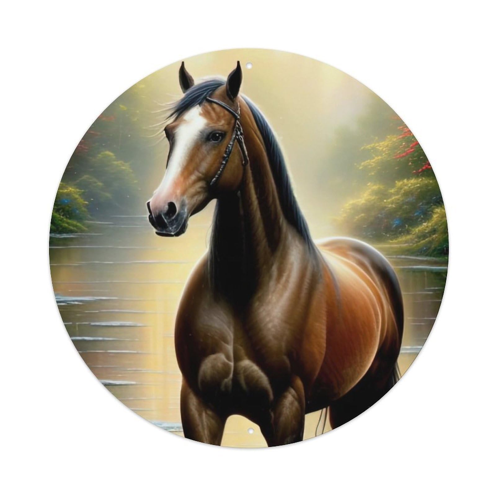 Animal Horses in The River Metal Tin Sign
